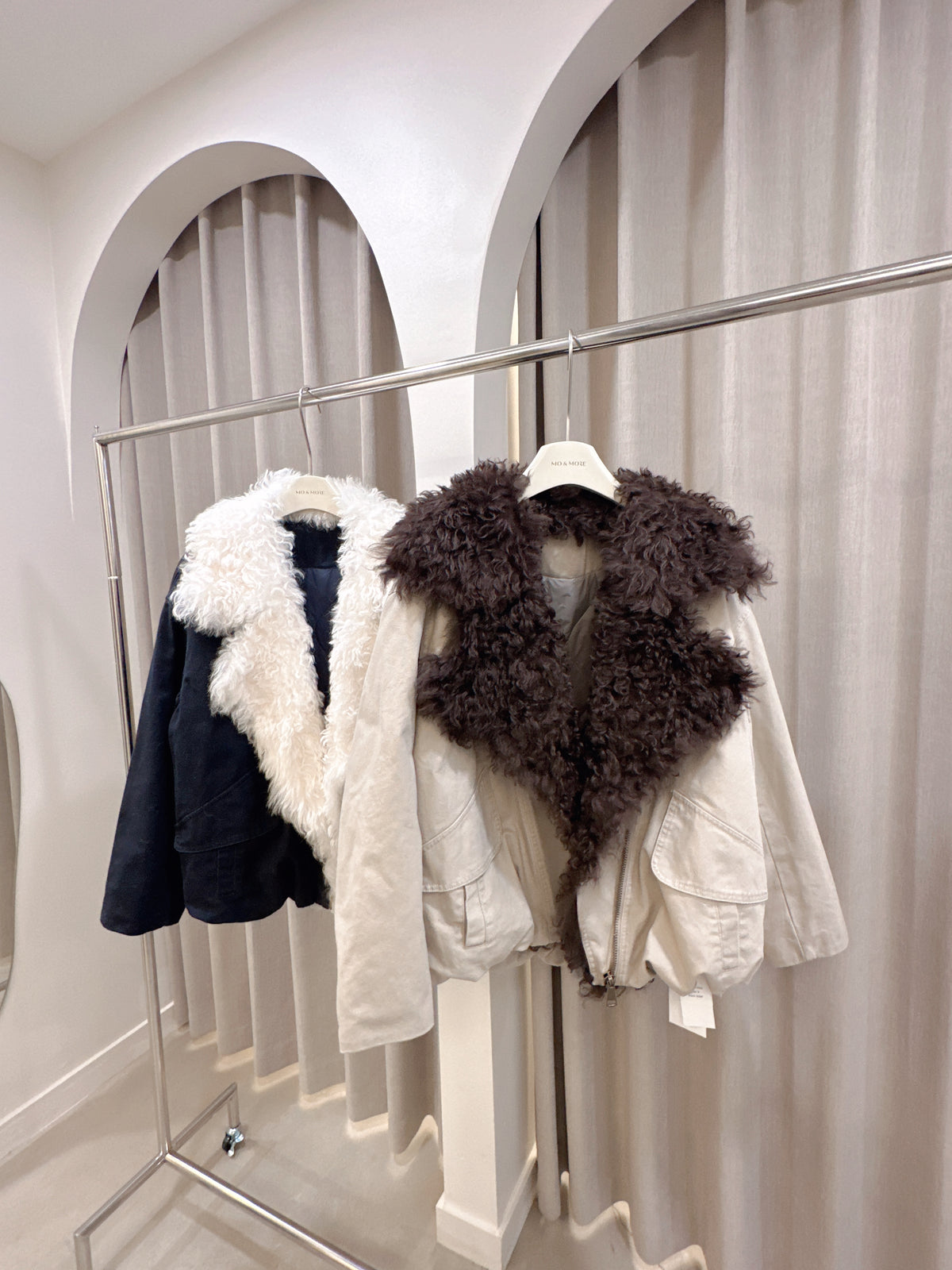 Shearling Zip Up Goose Down Coat