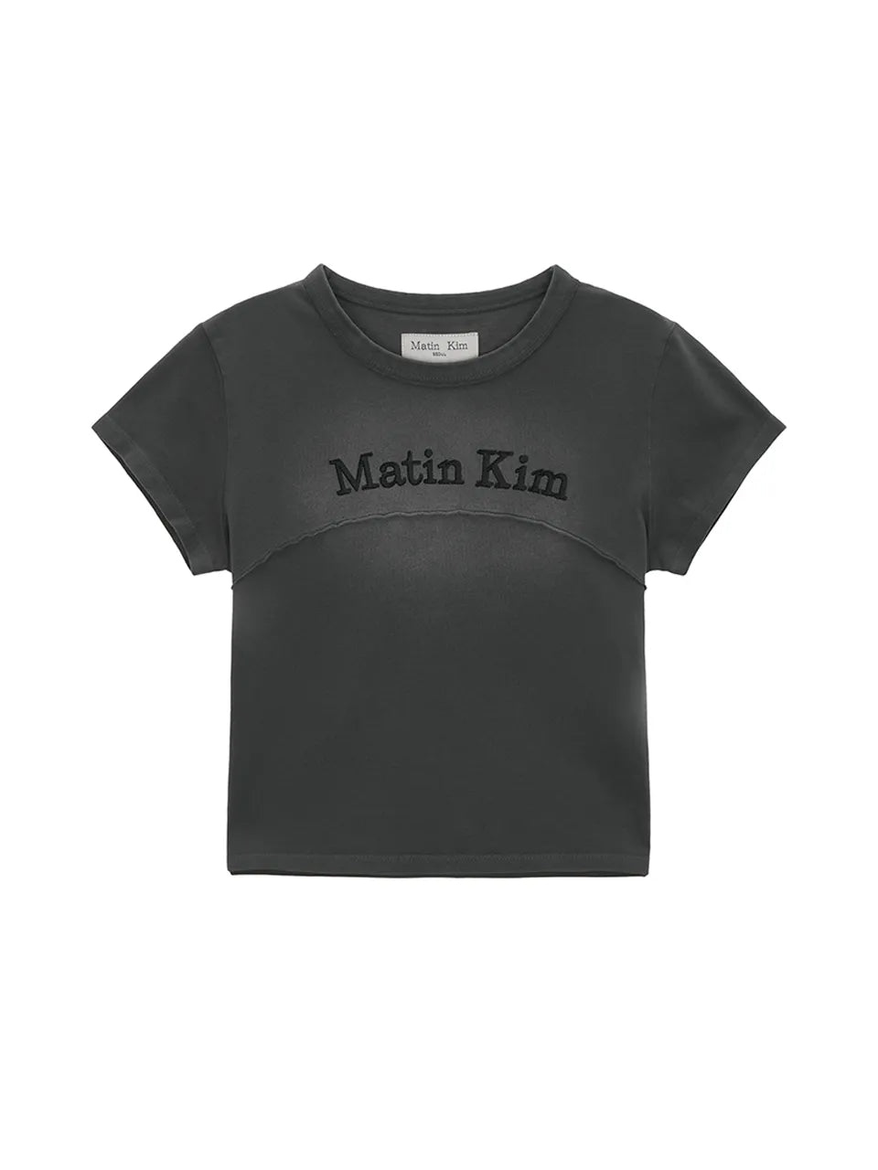 MATIN KIM PIGMENT CUT OUT LOGO CROP TOP IN CHARCOAL