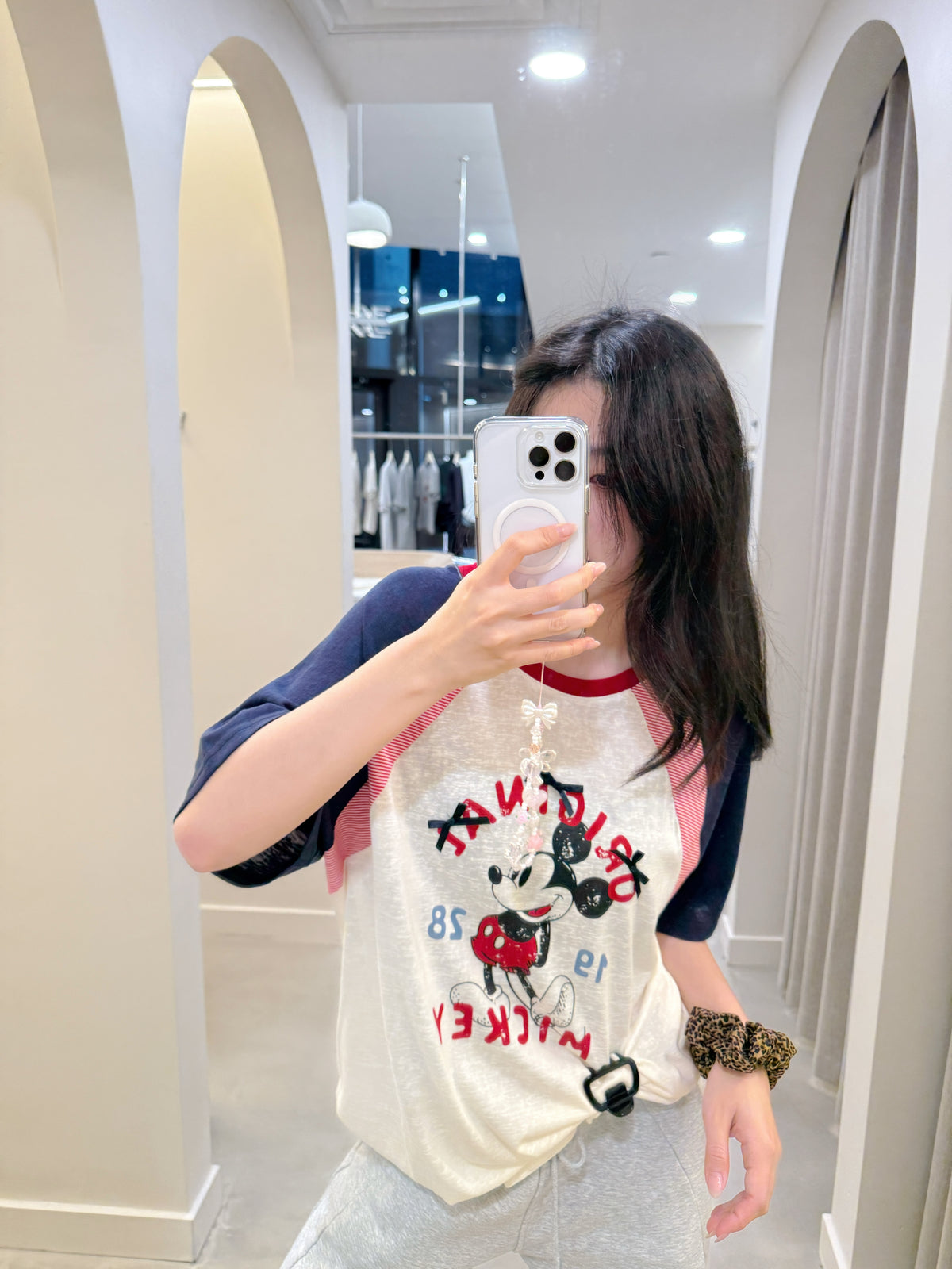 Plaid contrast color Mickey T-shirt