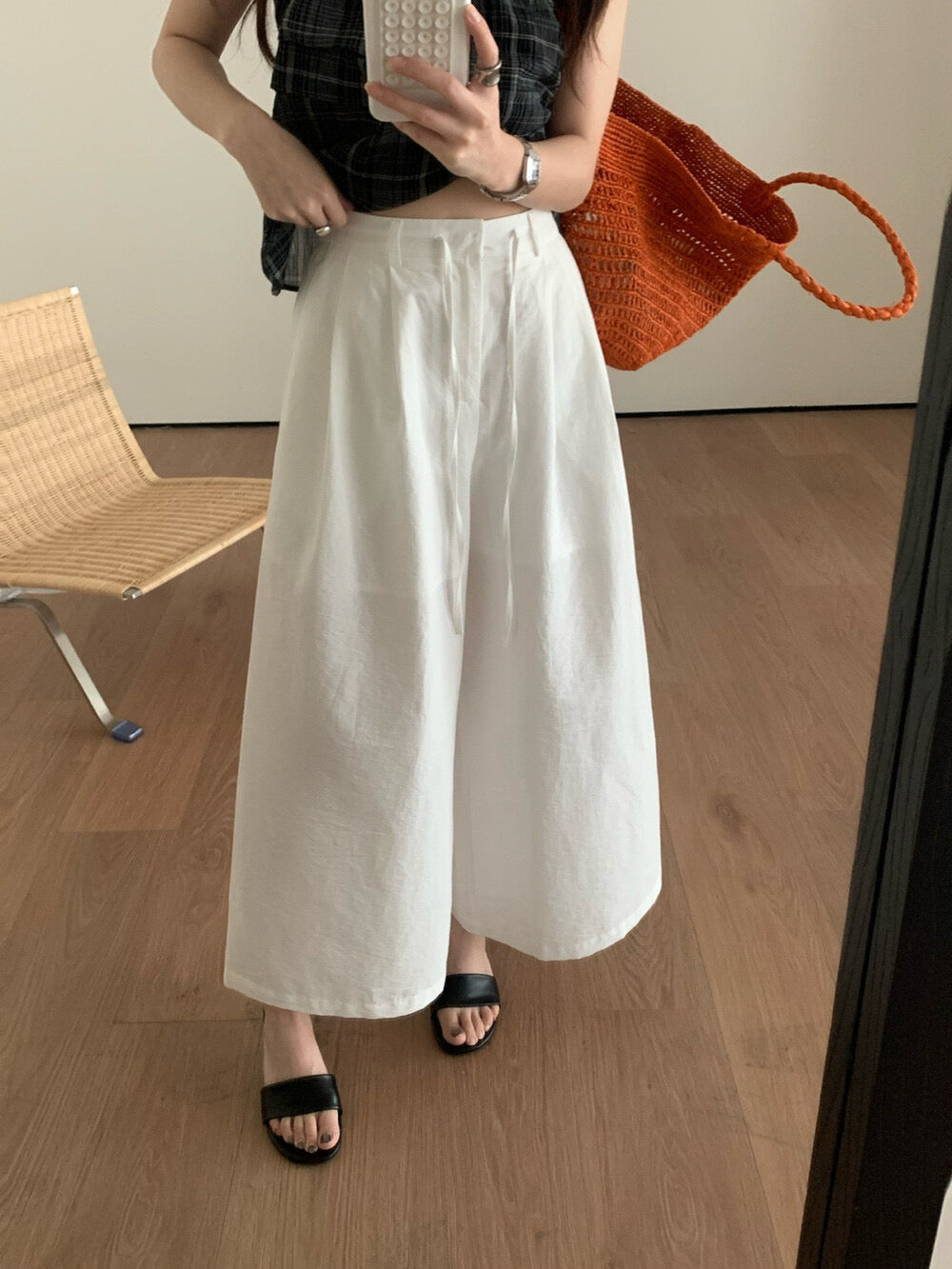 Breath elastic waist cropped pants
