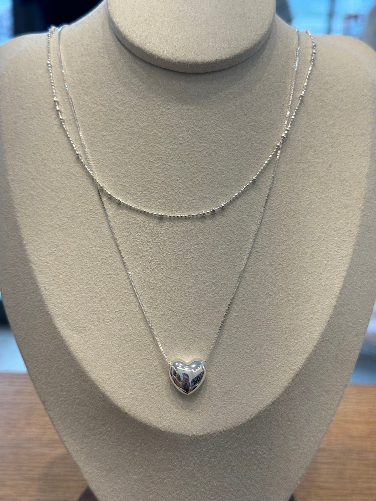 Pure silver heart double-layer necklace