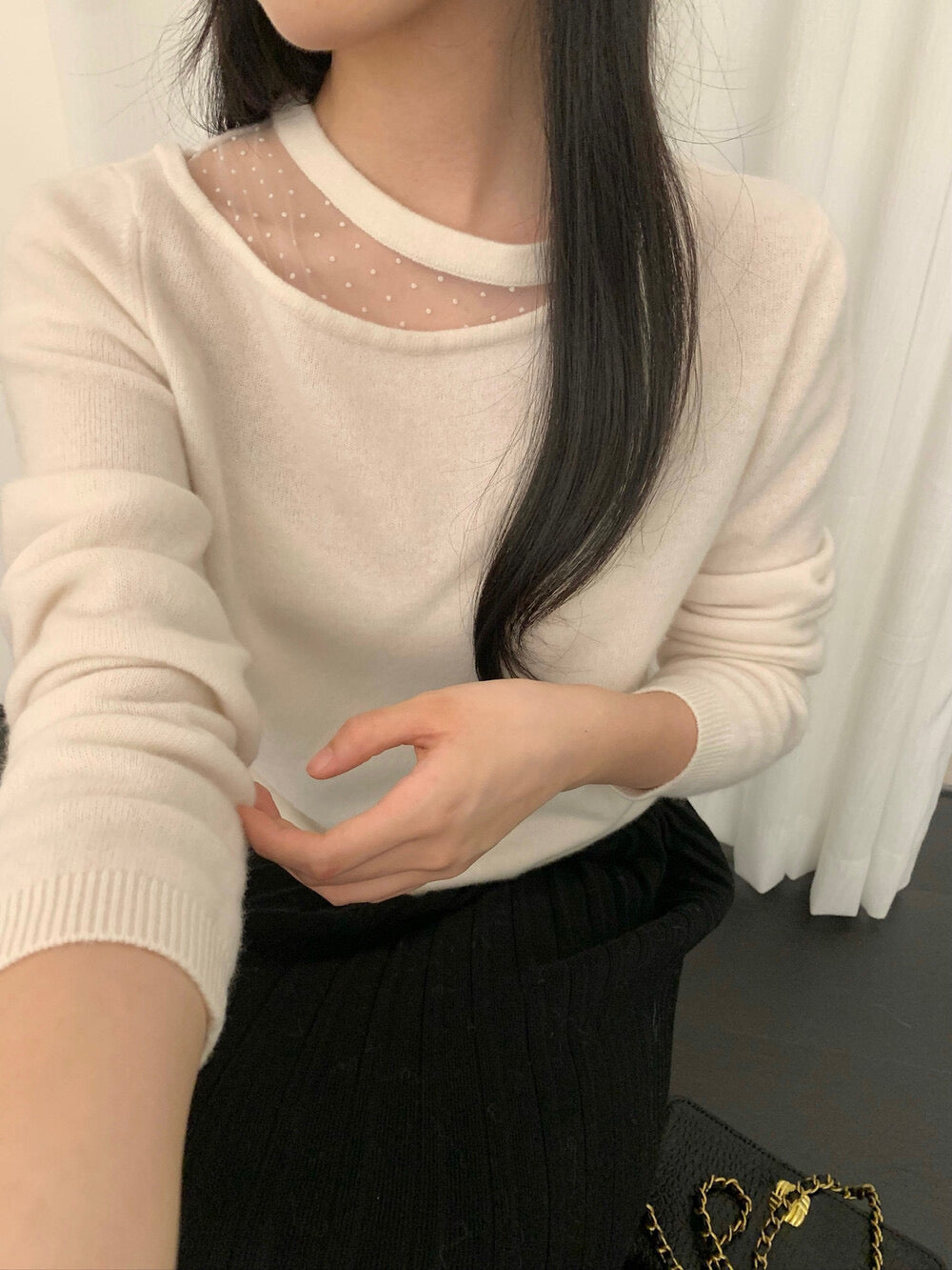Dot lace wool sweater