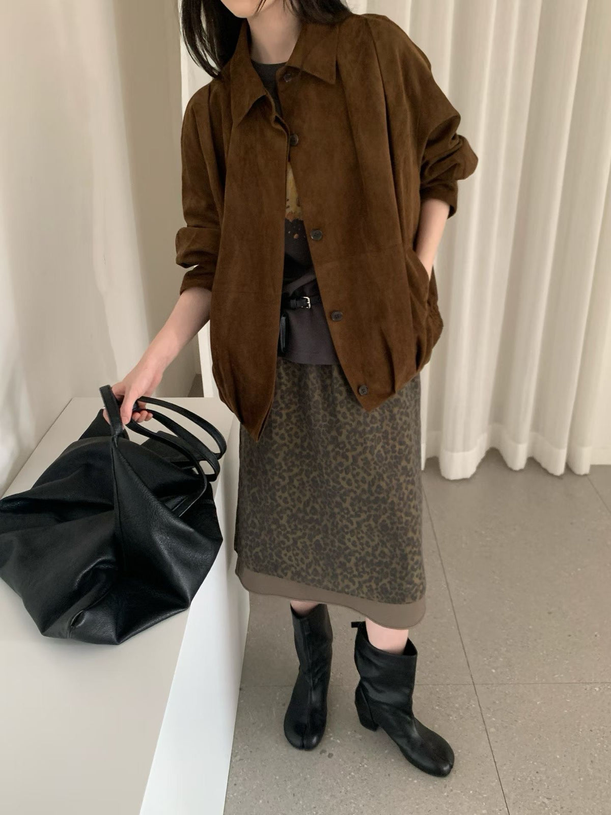 Cinched hem suede jacket