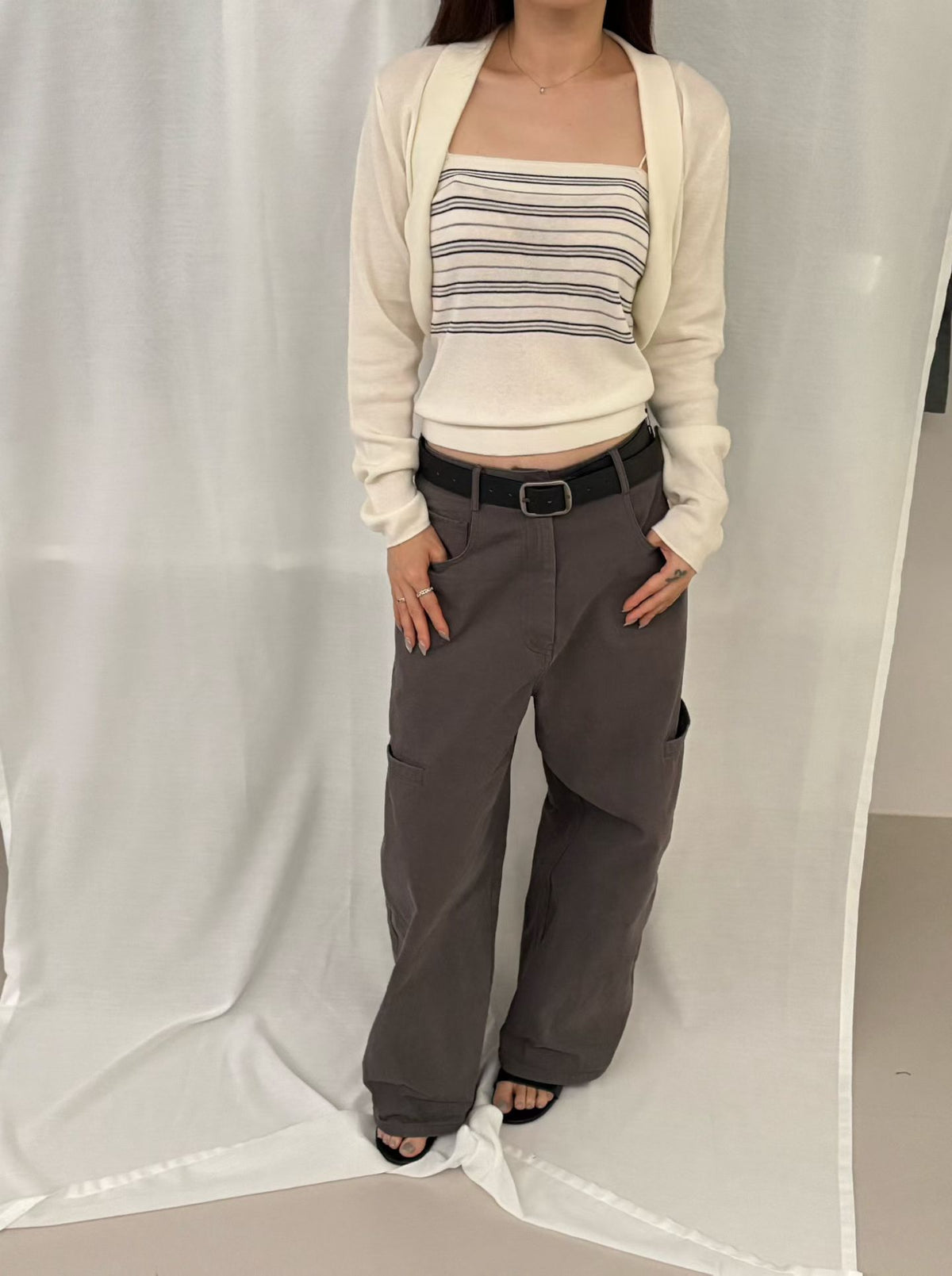 Stripe tank and cardigan knit set