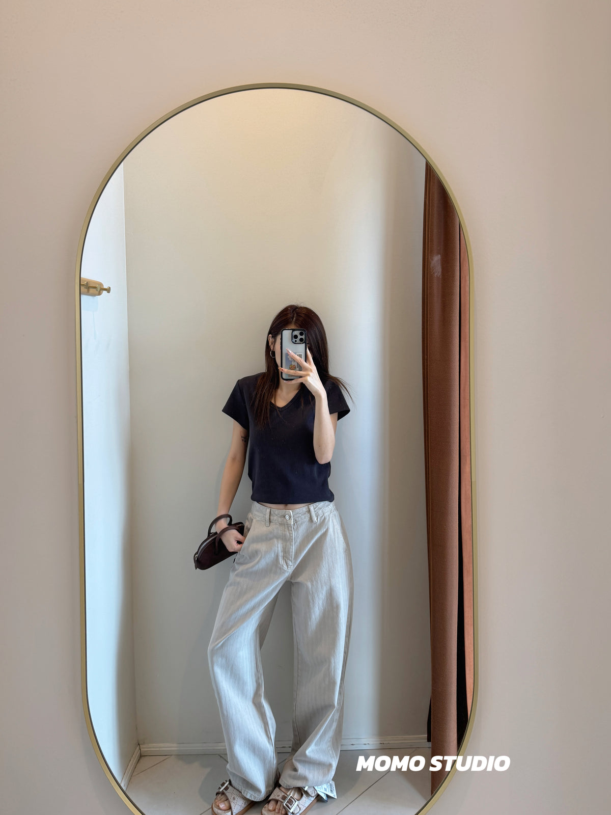 Vertical stripe jeans