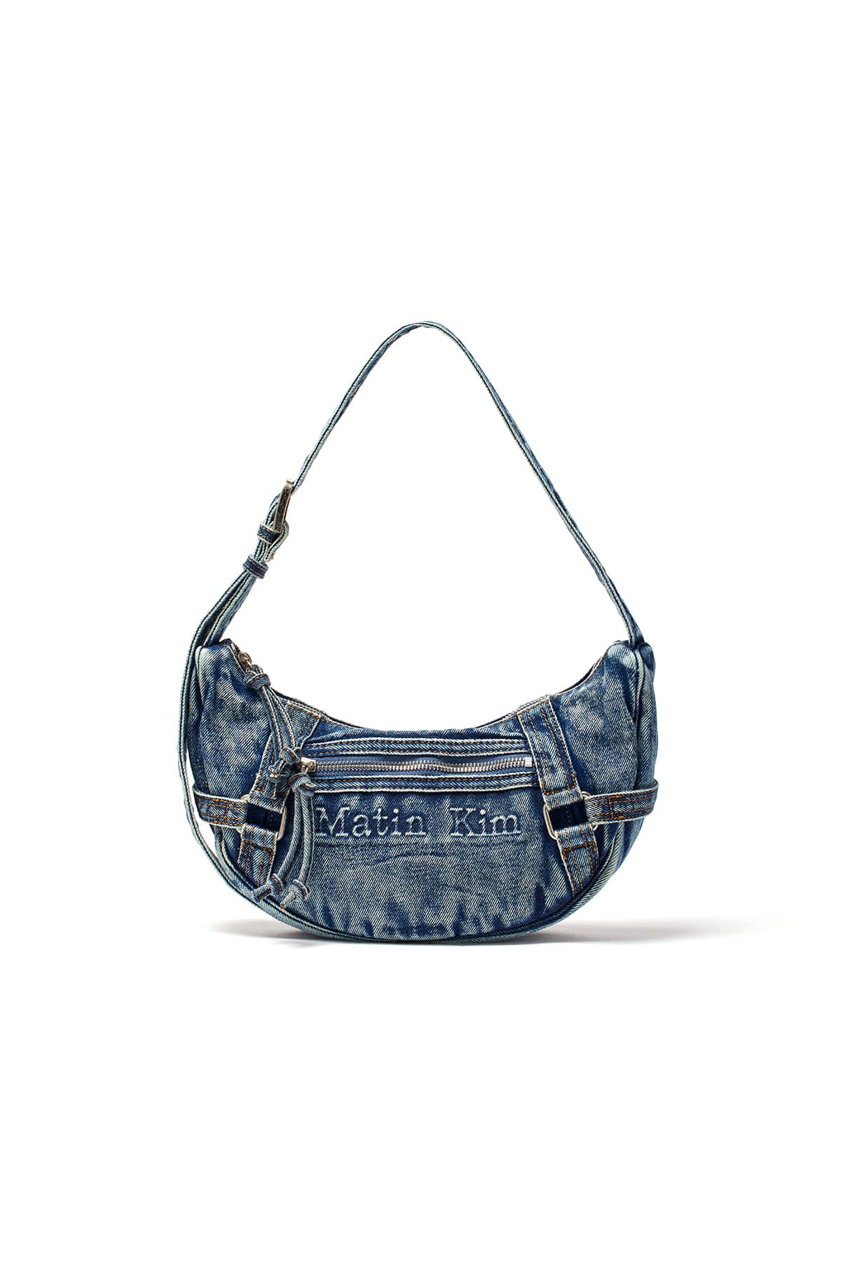 MATIN KIM WASHED DENIM MINI HOBO BAG IN BLUE