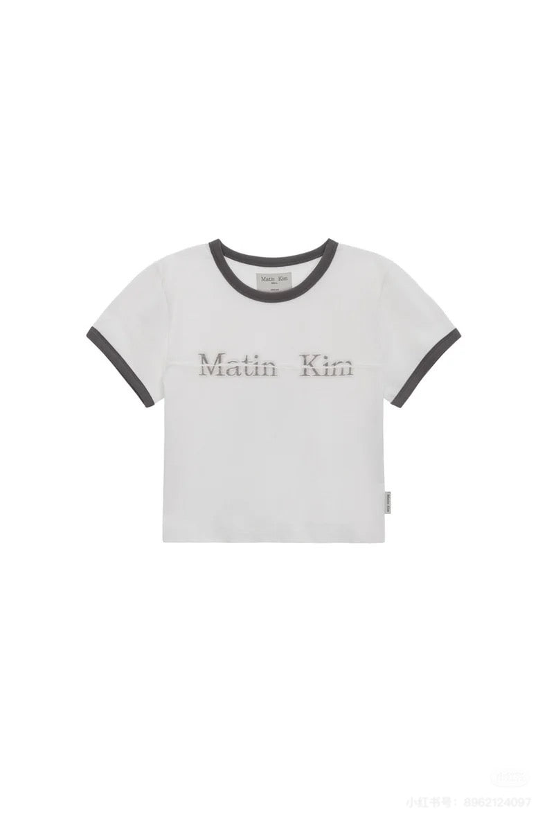MATIN KIM CUTTED LOGO RINGER CROP TOP IN WHITE