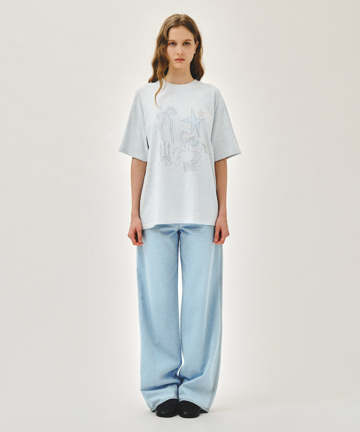 MARITHE FRANCOIS GIRBAUD W UNICORN GRAPHIC OVERSIZED TEE heather gray
