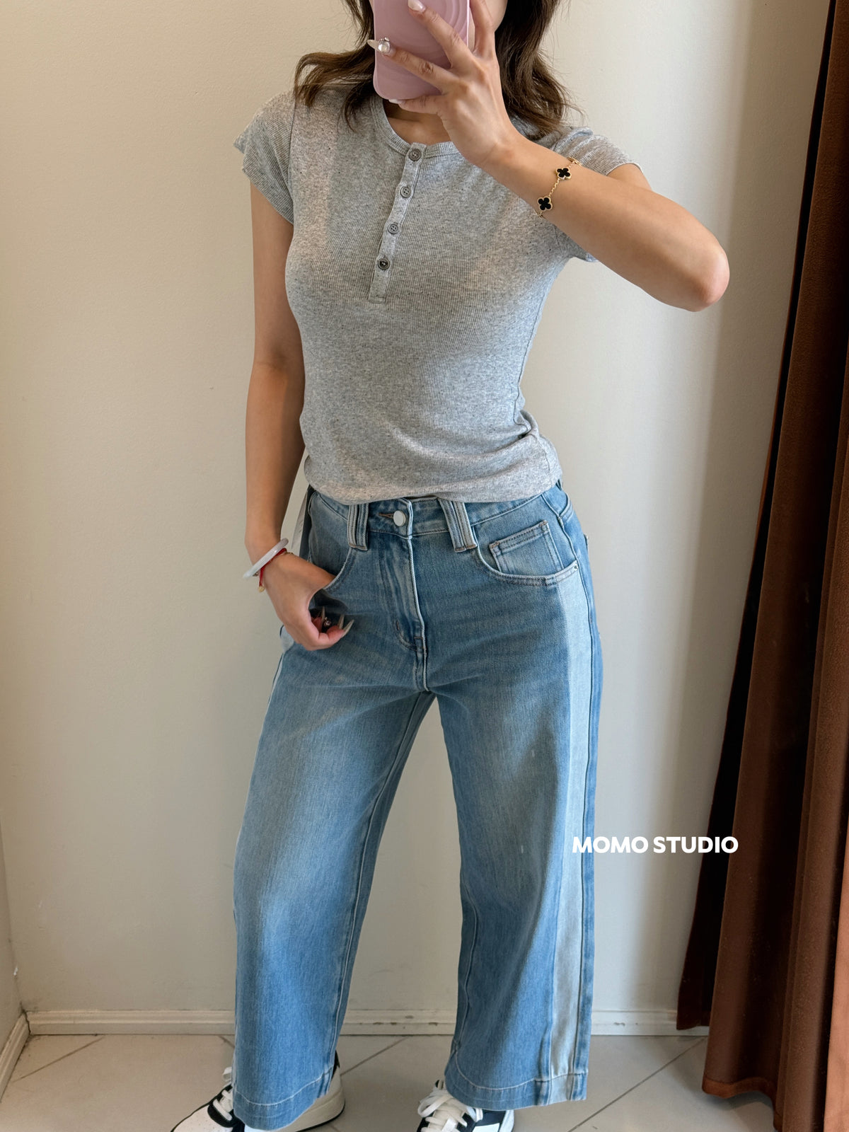 Panel Contrast Classic Denim Pants