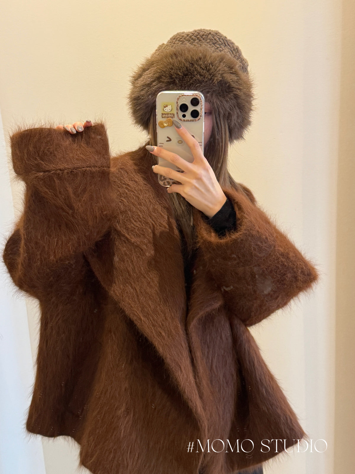 Beaver fur brown coat