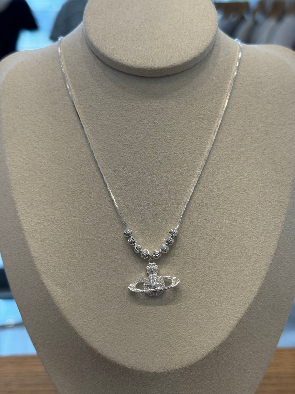 Pure silver Saturn pendant necklace