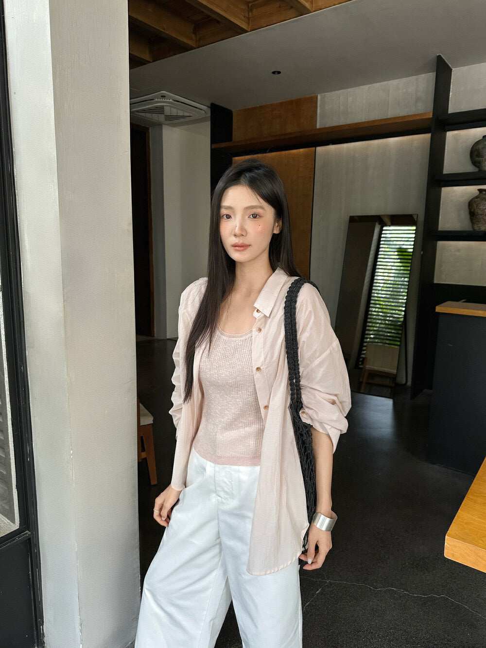 Thin backbutton shirt and vest set