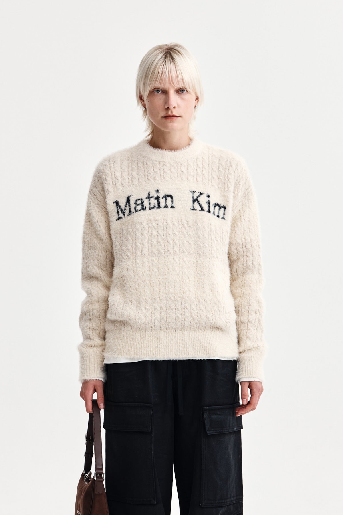 Matin Kim HAIRY CABLE KNIT PULLOVER IN LIGHT BEIGE
