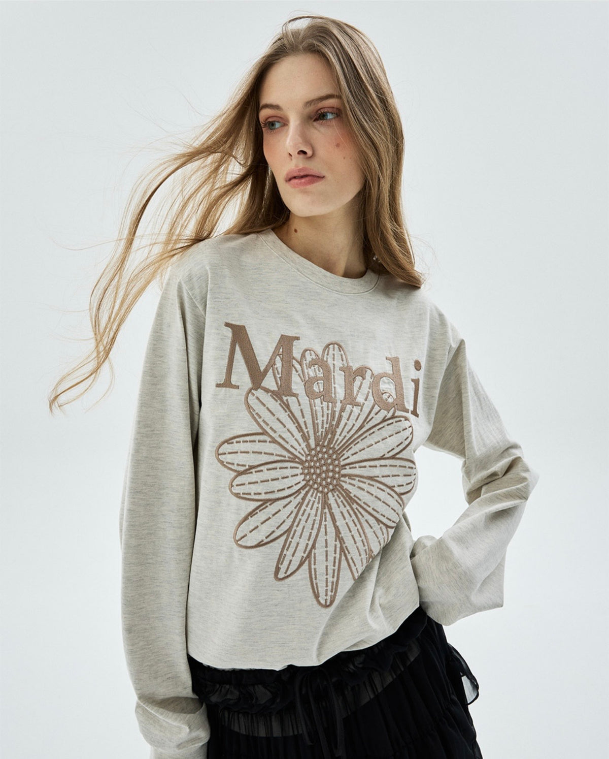 MARDI TSHIRT LONG SLEEVE FLOWERMARDI NEEDLEWORK_OATMEAL BEIGE