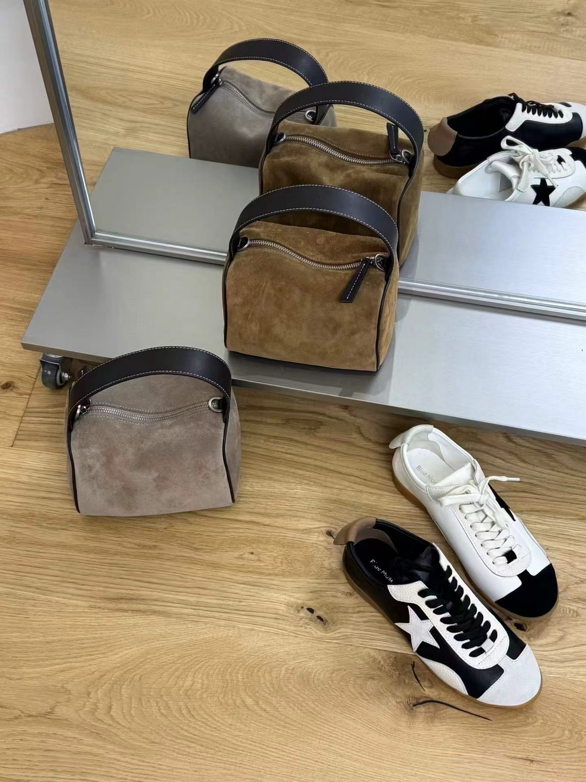 Suede cowhide square handbag (with long shoulder strap)