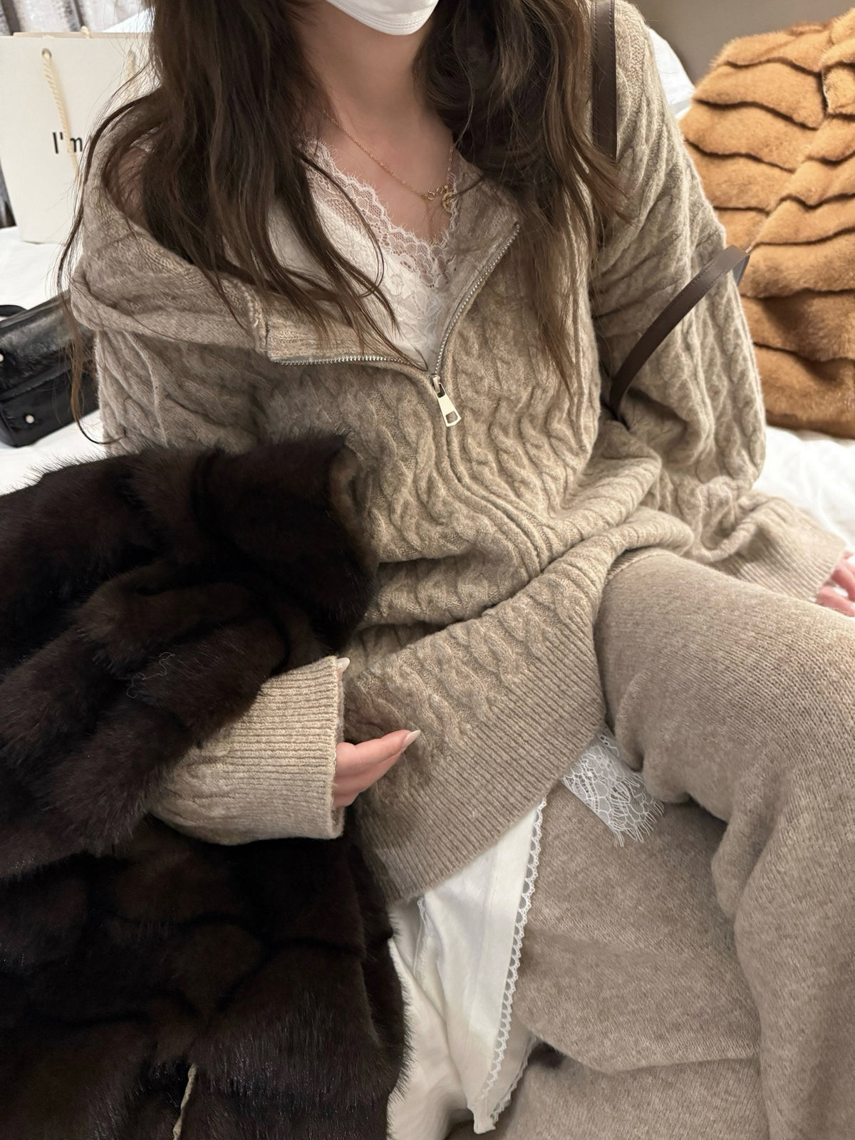 Twist hoodie cardigan and pants set