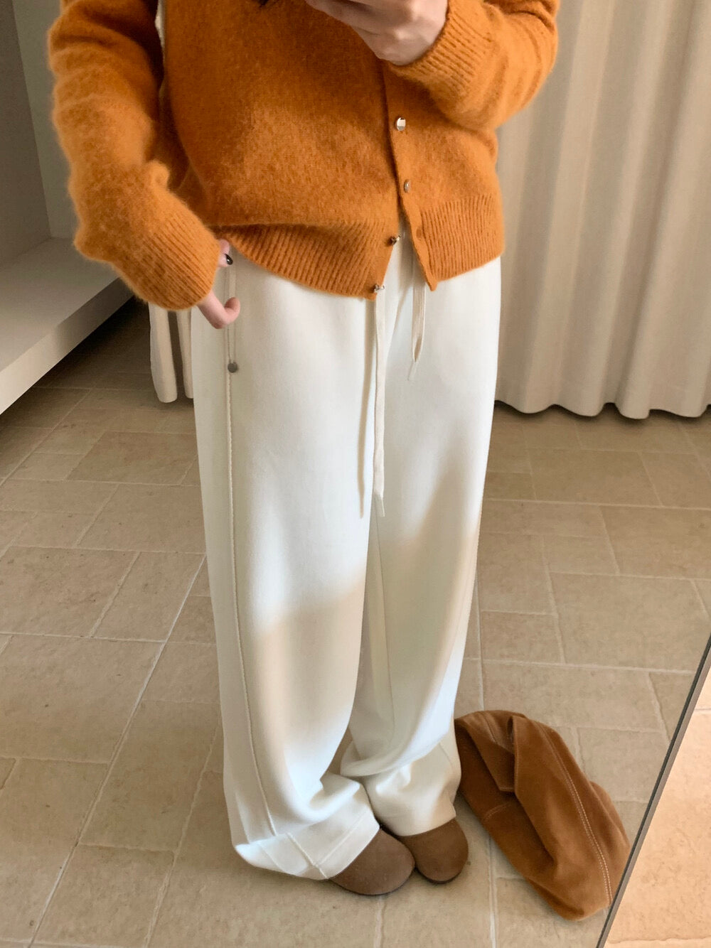 Straight leg wool blend pants