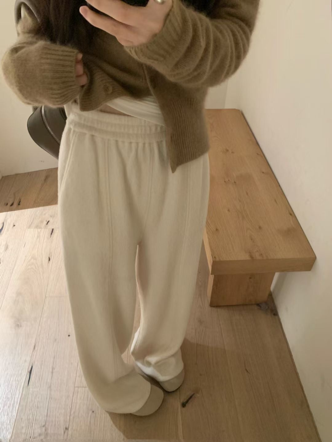 Texture-effect velvet wool straight-leg pants