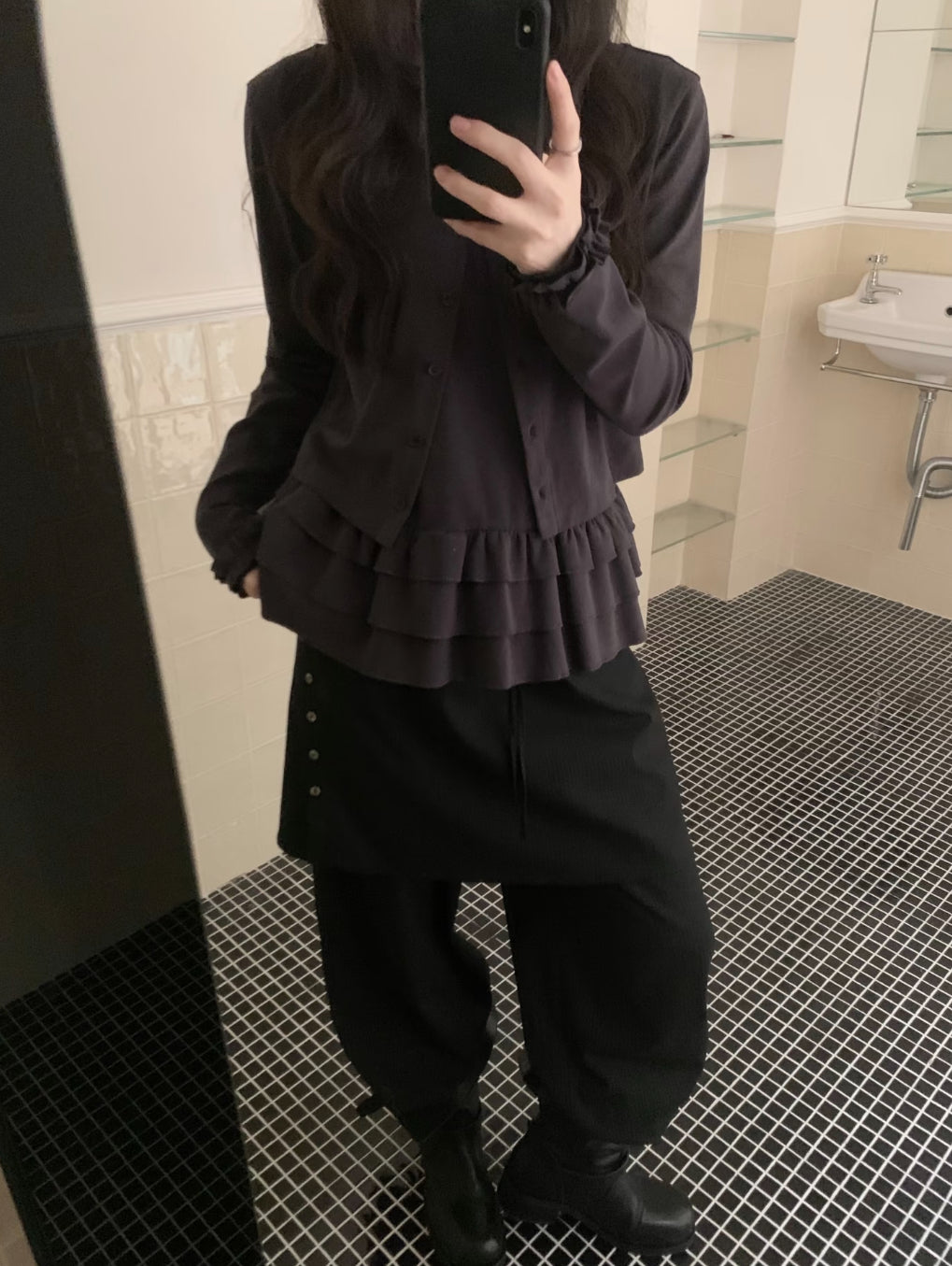 Ruffled Hem Cardigan Short Sleeve Two-Piece Set