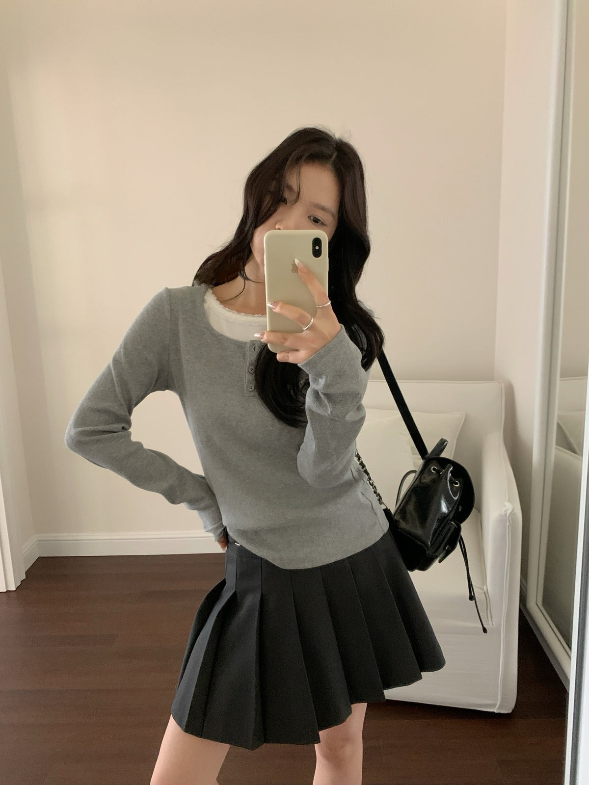 Lace neck fake 2-piec top