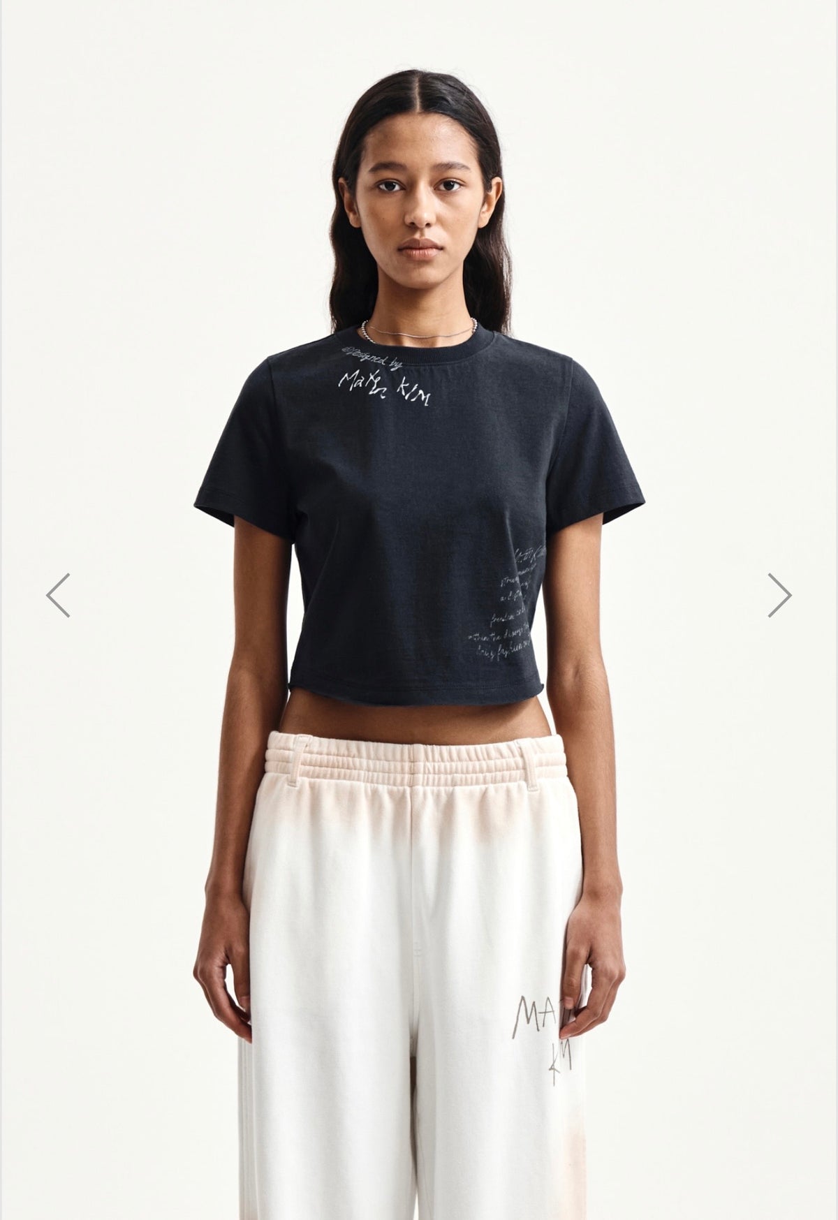 MATIN KIM GRAFFITI ROUND HEM CROP TOP IN NAVY