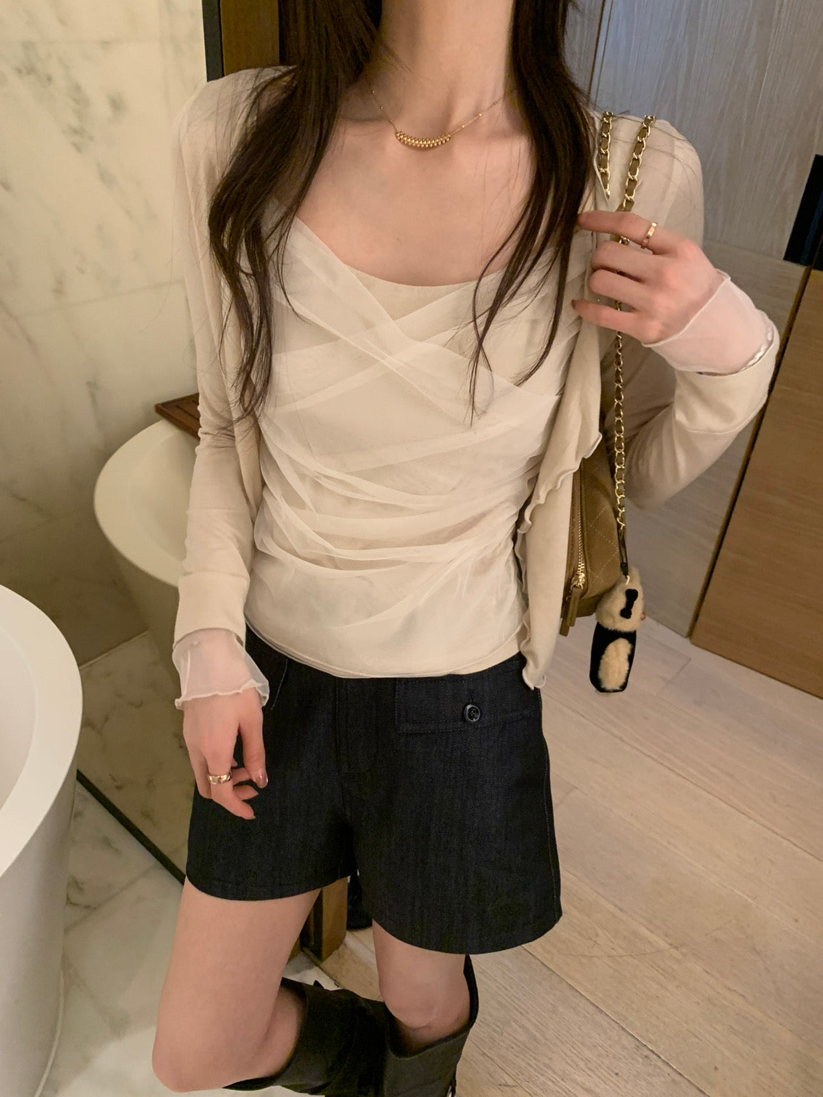 Mesh tank and ruffle cardigan set