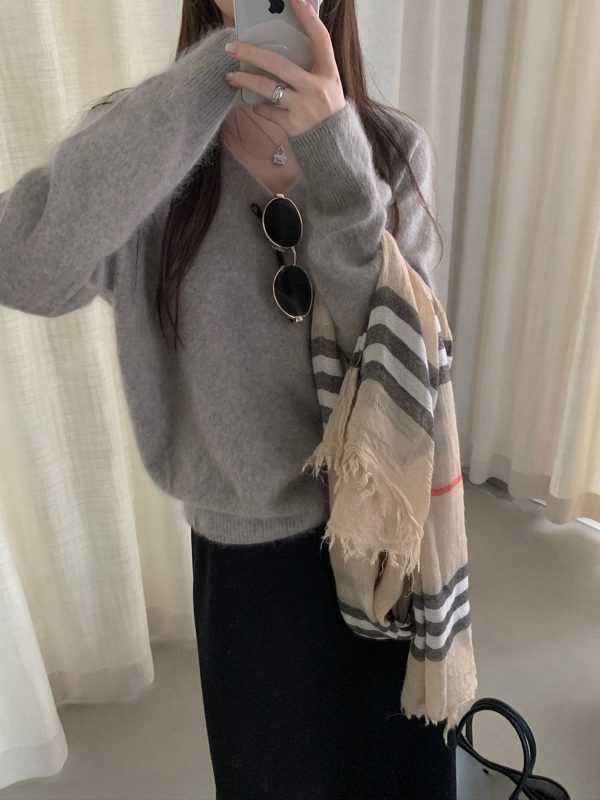 V-neck fuzzy sweater