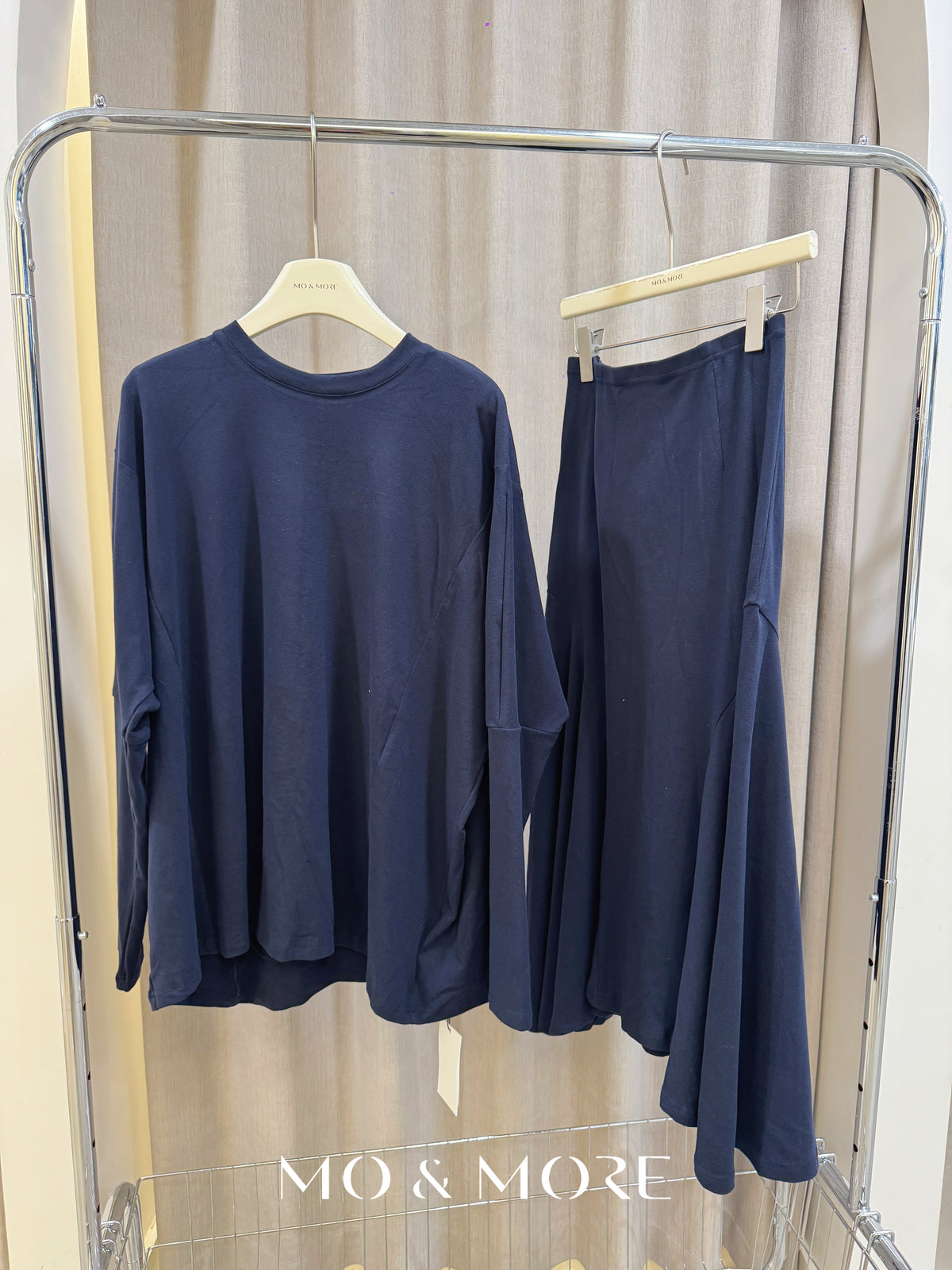 Rounded Neck Top Skirt Set