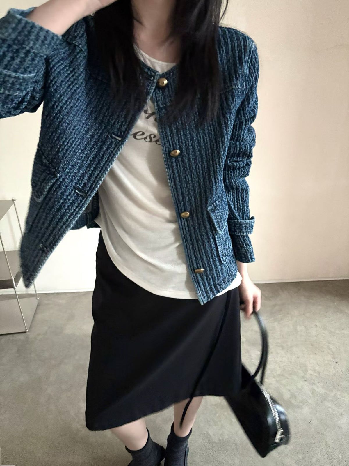 Textured Round Neck Jacket