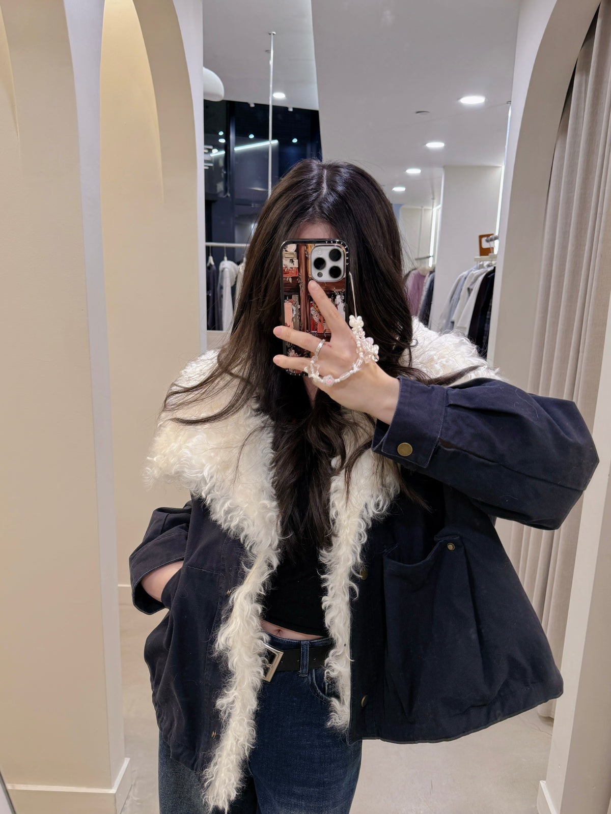 Shearling Button Goose Down Coat (short)