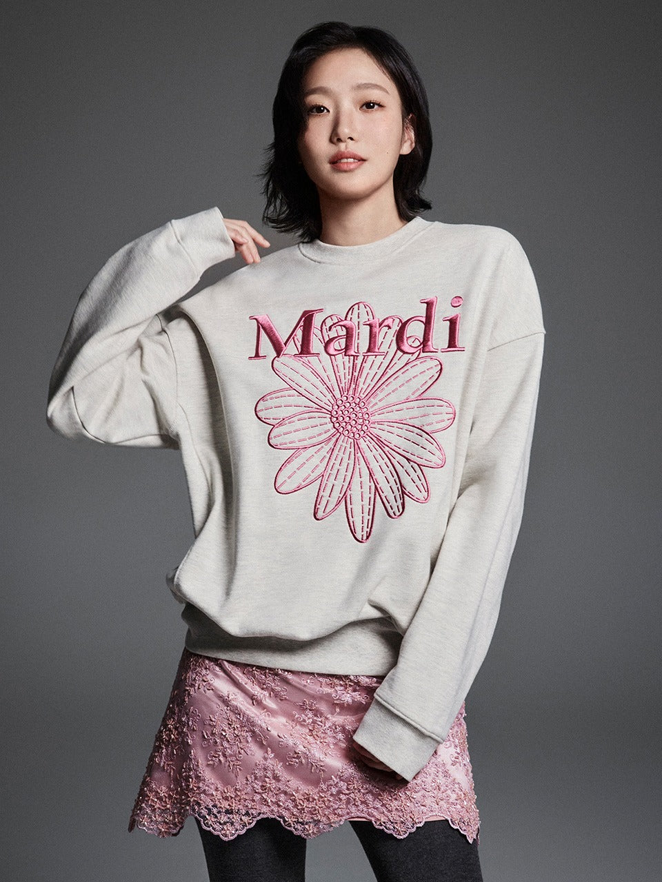 ●Mardi Mercredi●UNISEX SWEATSHIRT FLOWERMARDI_OATMEAL PINK SWEATSHIRT FLOWERMARDI_OATMEAL PINK - MARDI MERCREDI