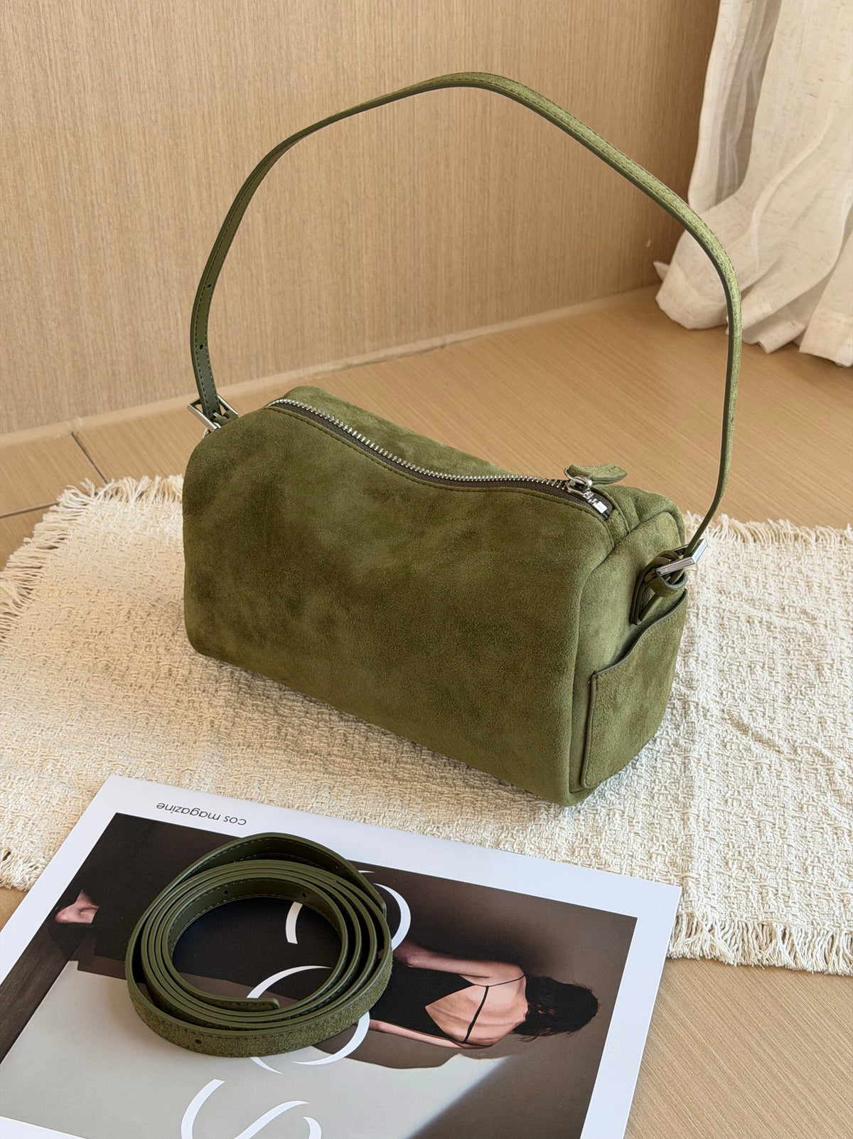 Sheep suede pencil case underarm bag