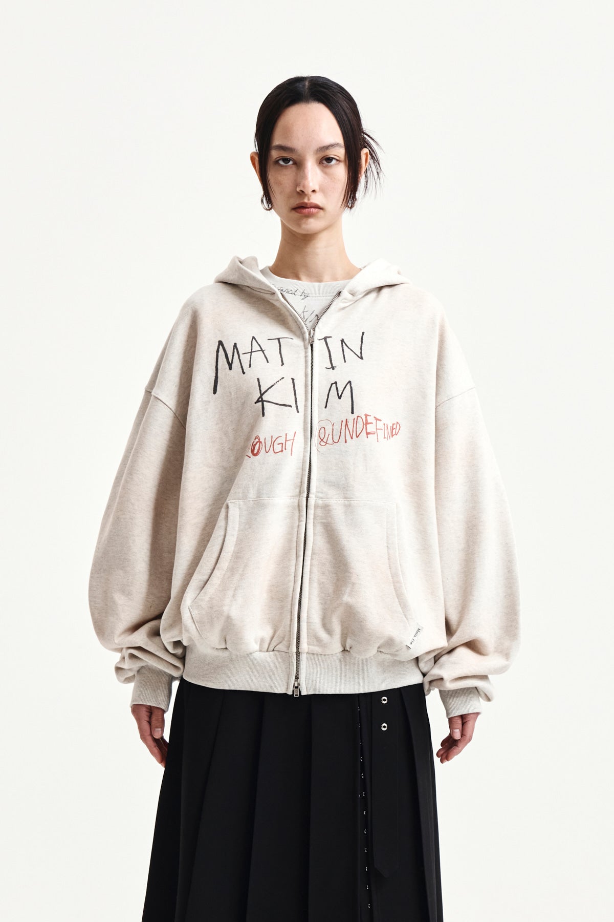 トップス matin kim VINTAGE WASHED GRAFFITI HOODY MATIN KIM Vintage Washed Graffiti Hoody Zip Up in Beige – MO & MORE