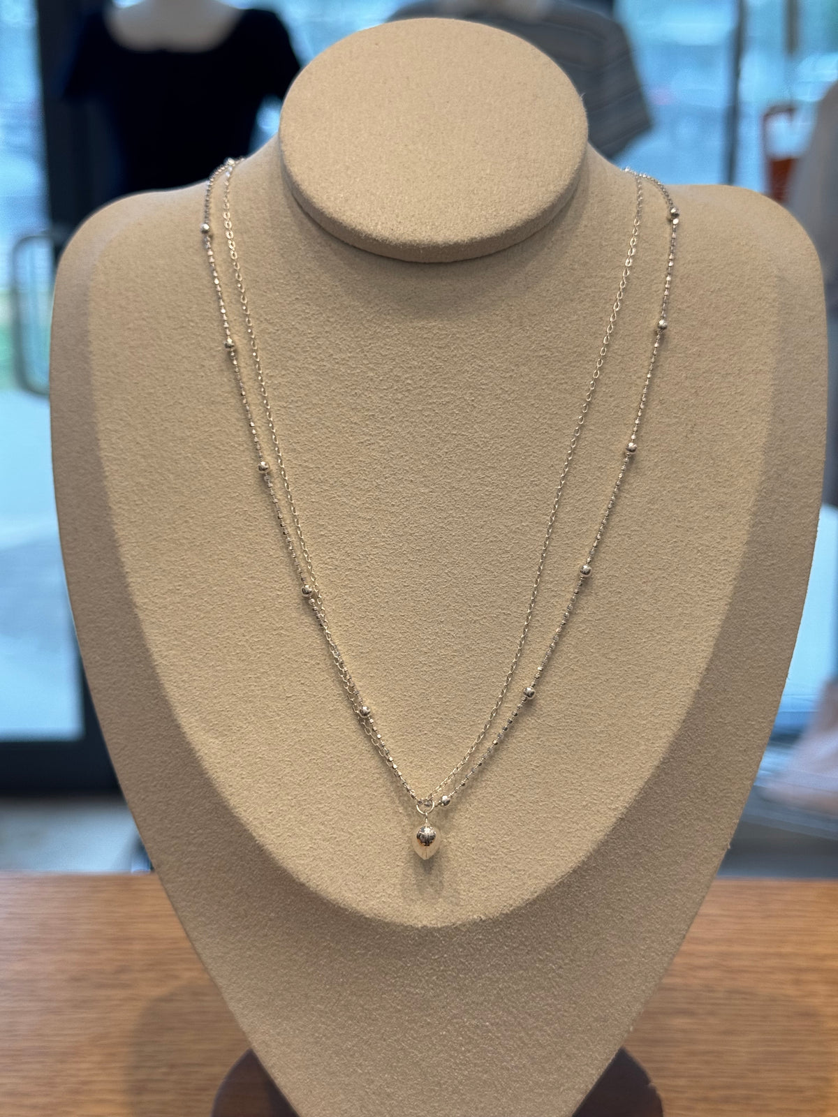 Pure silver double-layer irregular round bead necklace