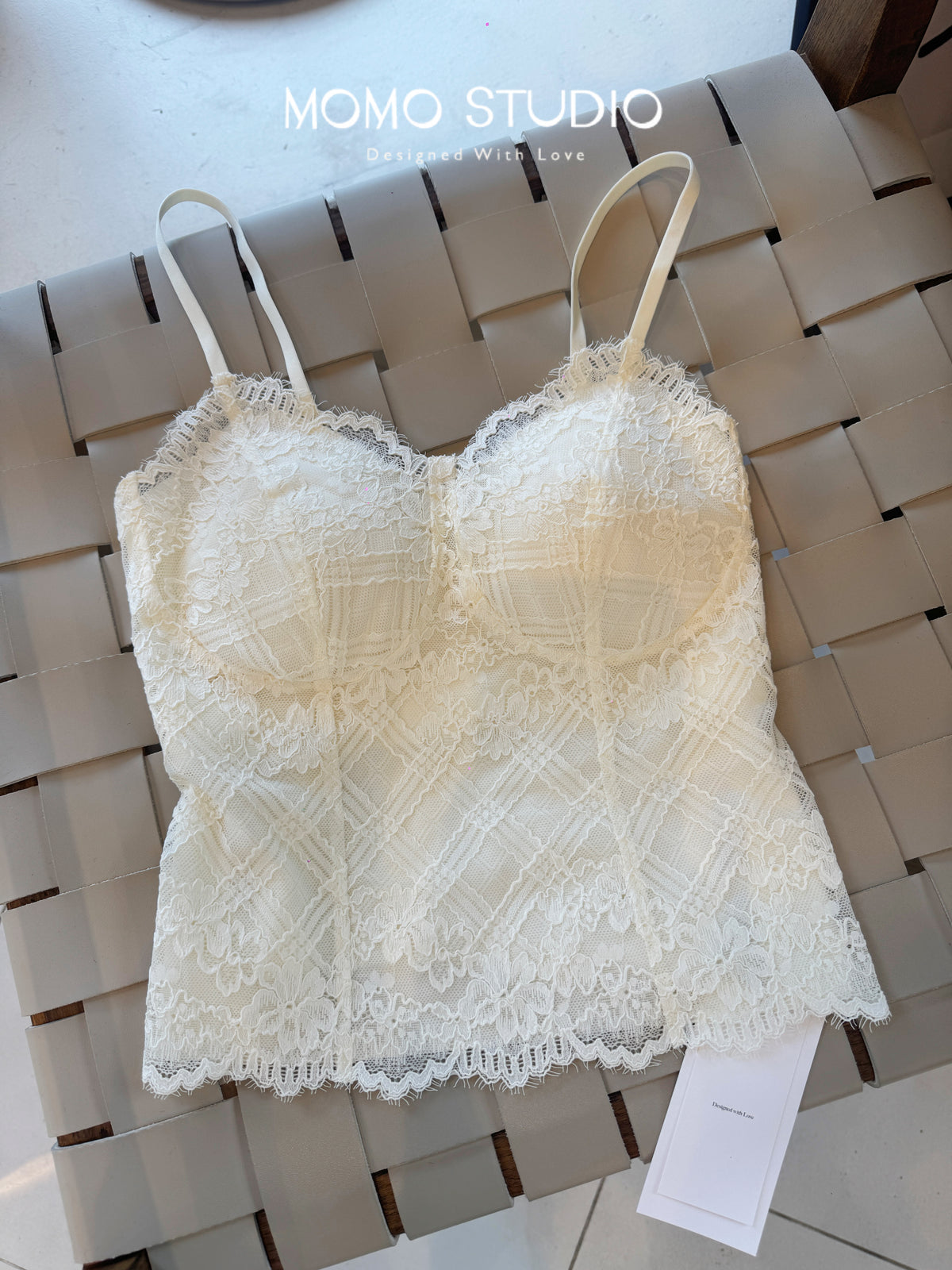 Plaid V-neck lace tank top