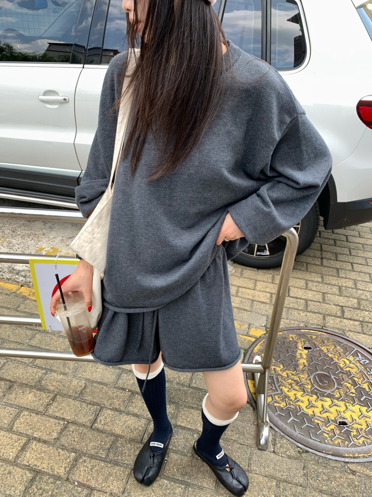 Rolled Hem Loose Knit Sweater and Shorts Set