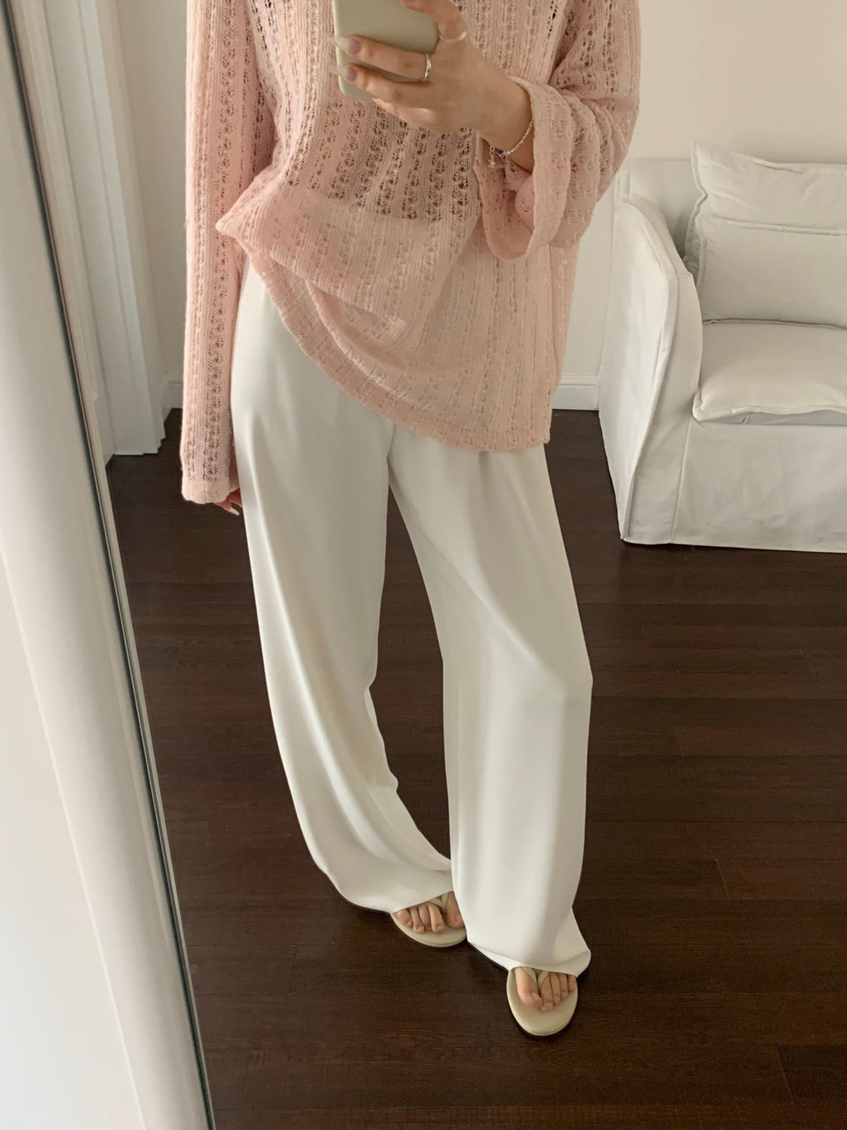 Drape-effect mask straight-leg casual pants