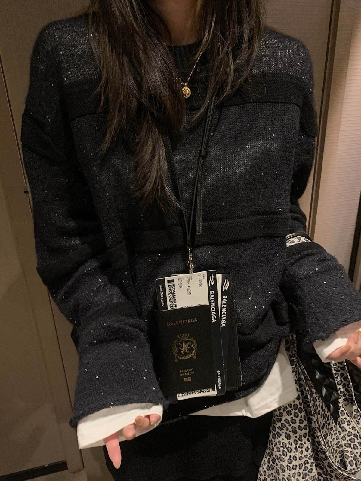 Sequined faux two-piece mohair knit sweater