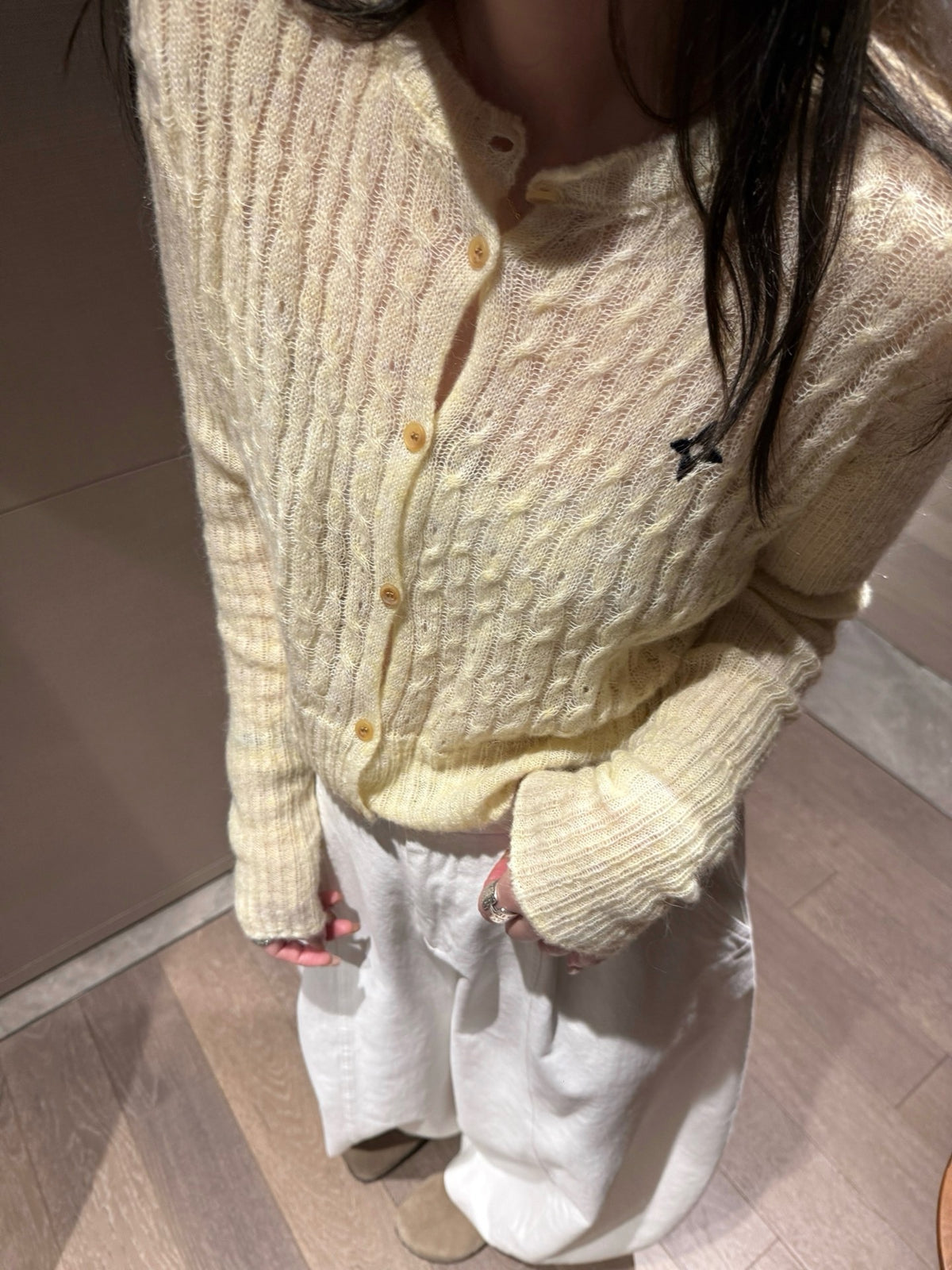 Embroidered cable-knit cardigan