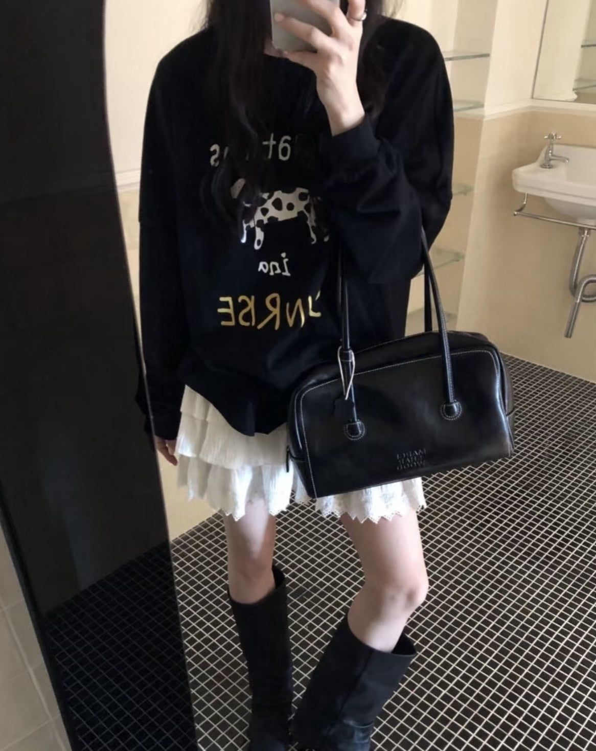 Cartoon dog print long-sleeved T-shirt