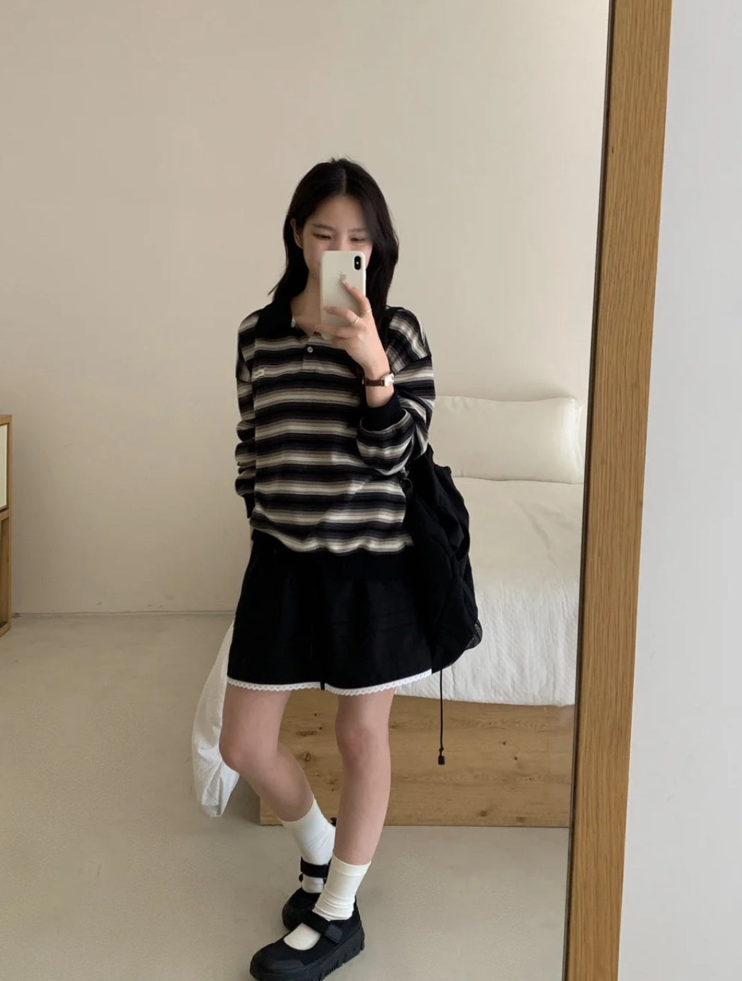Striped polo shirt sweatshirt top