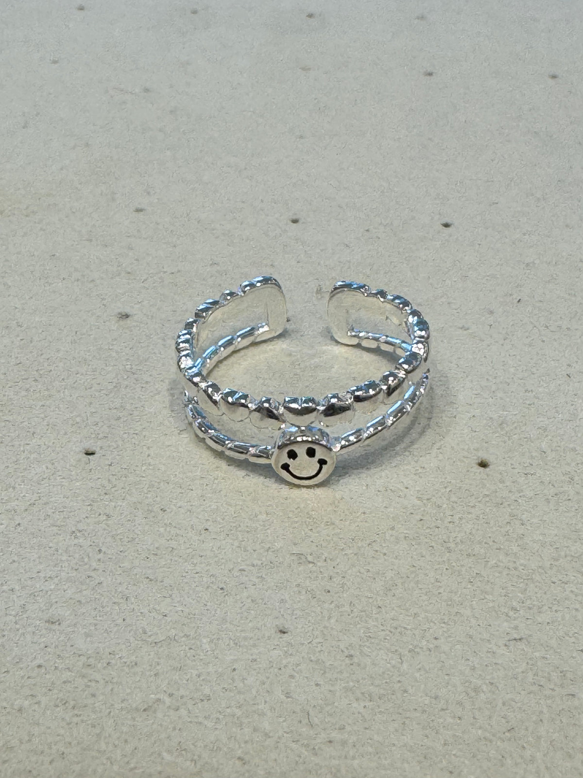 Pure silver smiling face double-layer ring