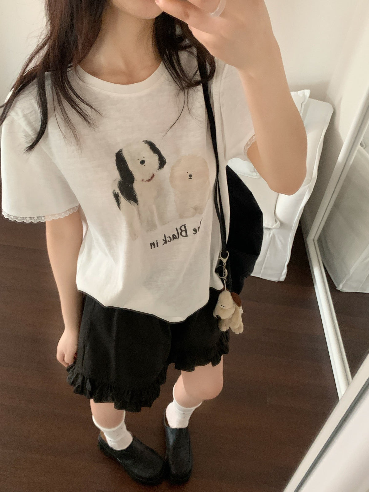 Lace sleeve puppy T-Shirt