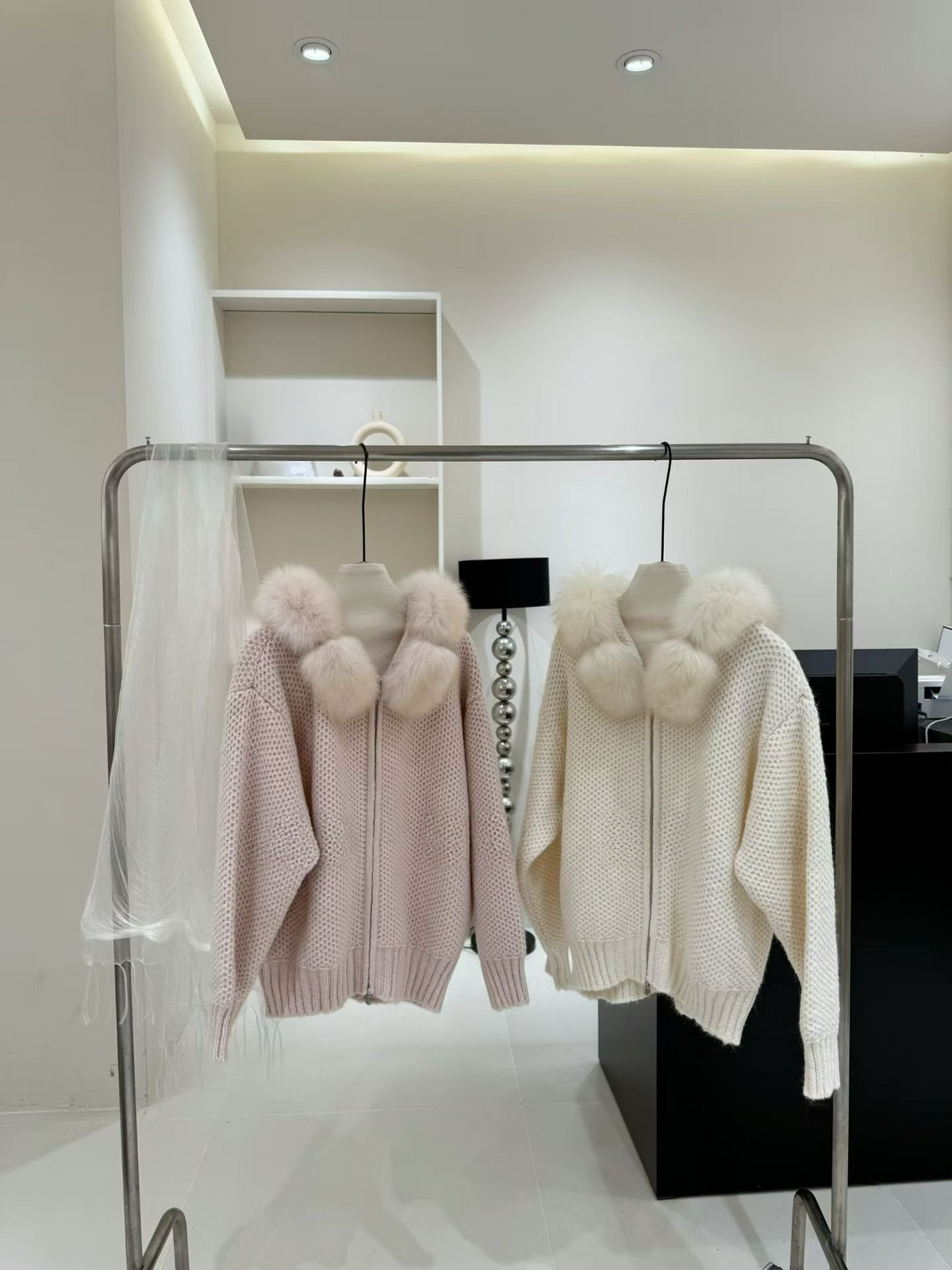 Petal Fox Fur Hooded Cardigan