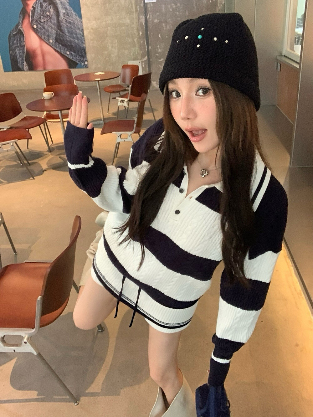 Polo twist sweater and short set