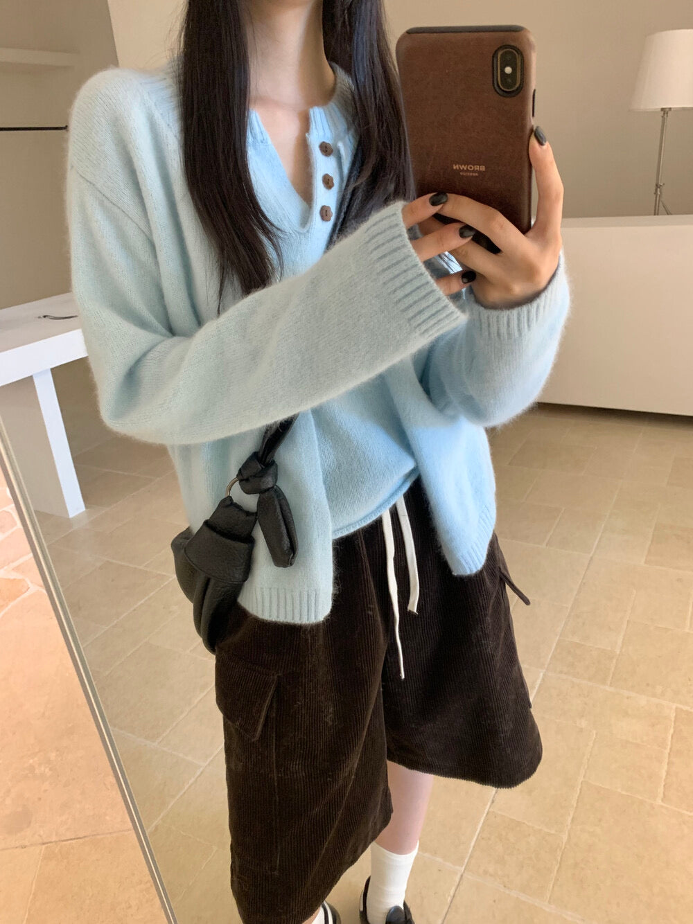 Fake 2-piece flower buttons sweater