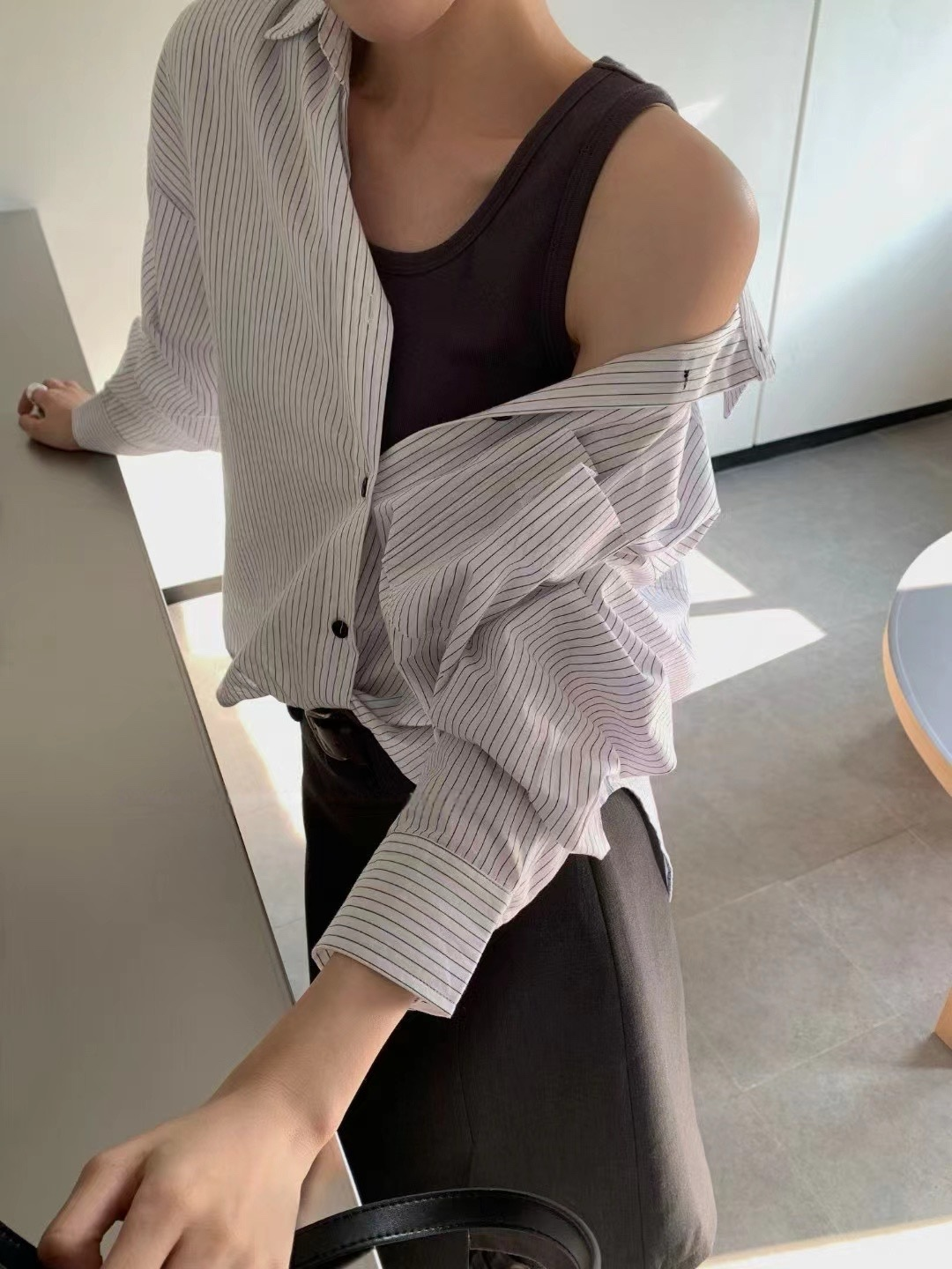 Fake 2-piec stripe shirt