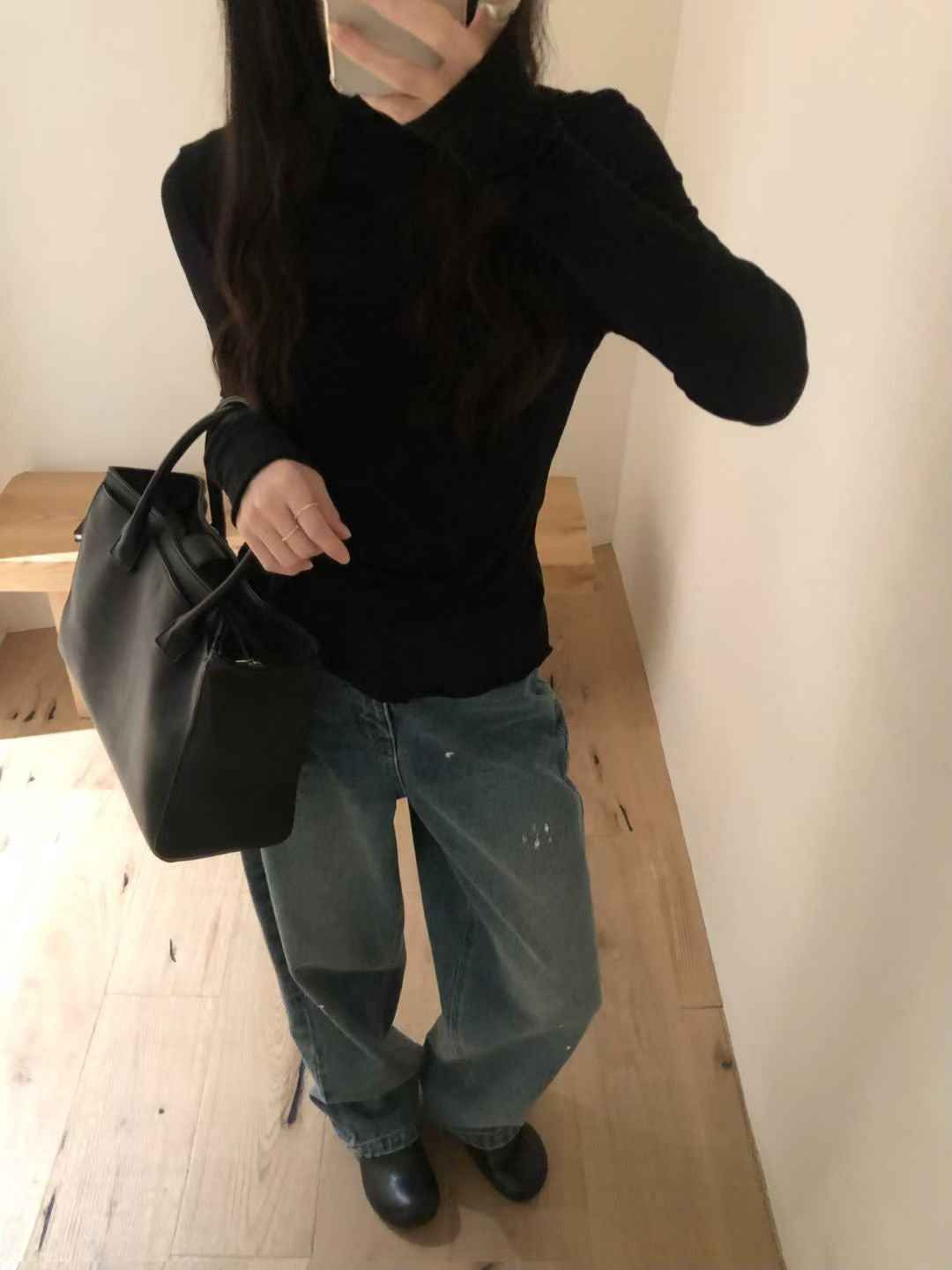 Ruffled Turtleneck Knitted Shirt