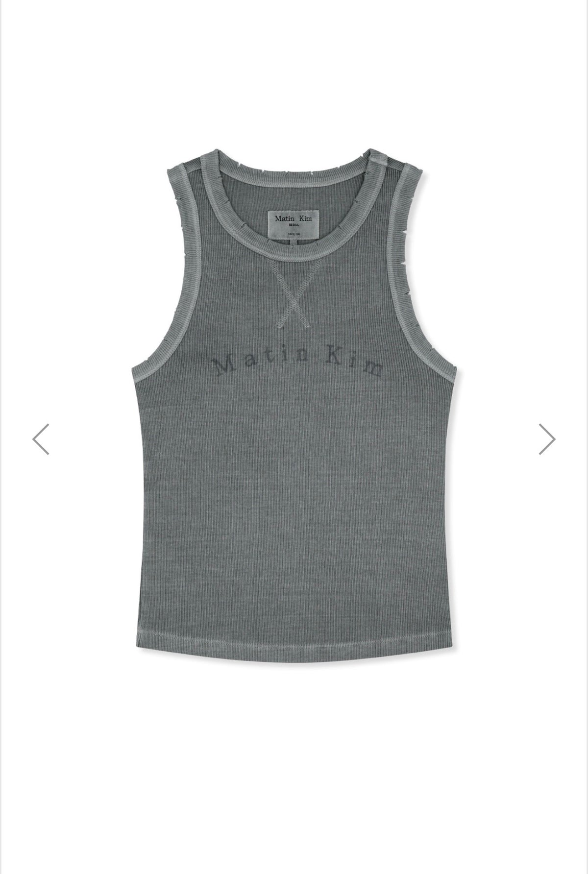 MATIN KIM DISTRESSED SLEEVELESS LOGO TOP IN LIGHT GREY