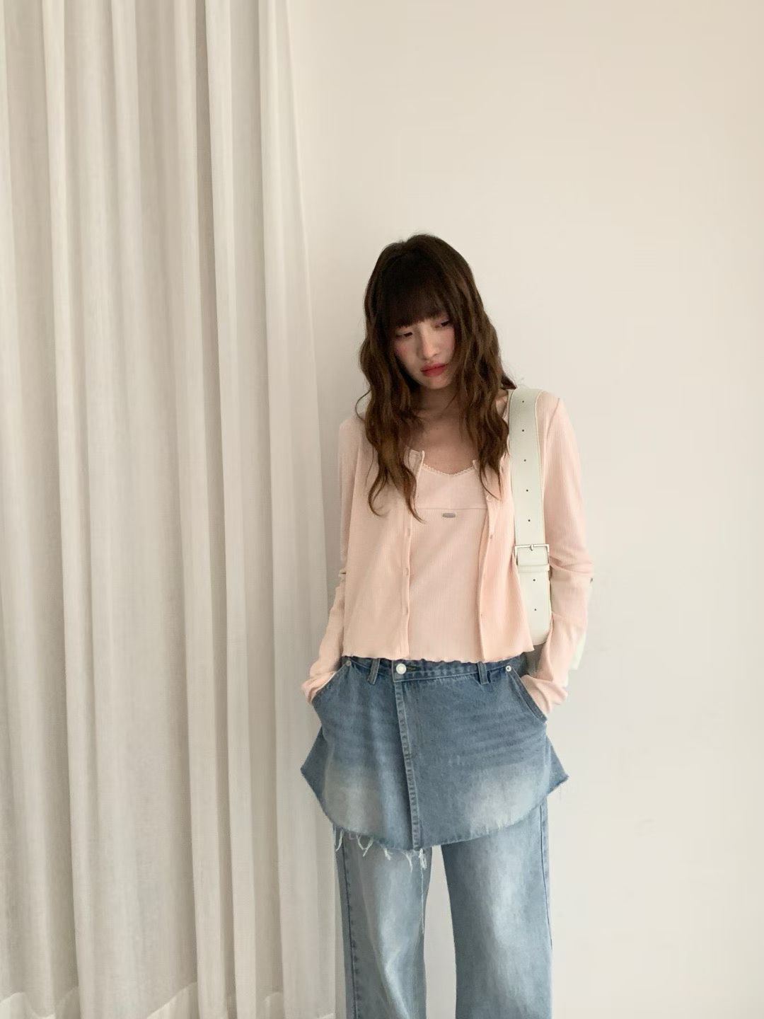 Ruffled trim tank and cardigan set